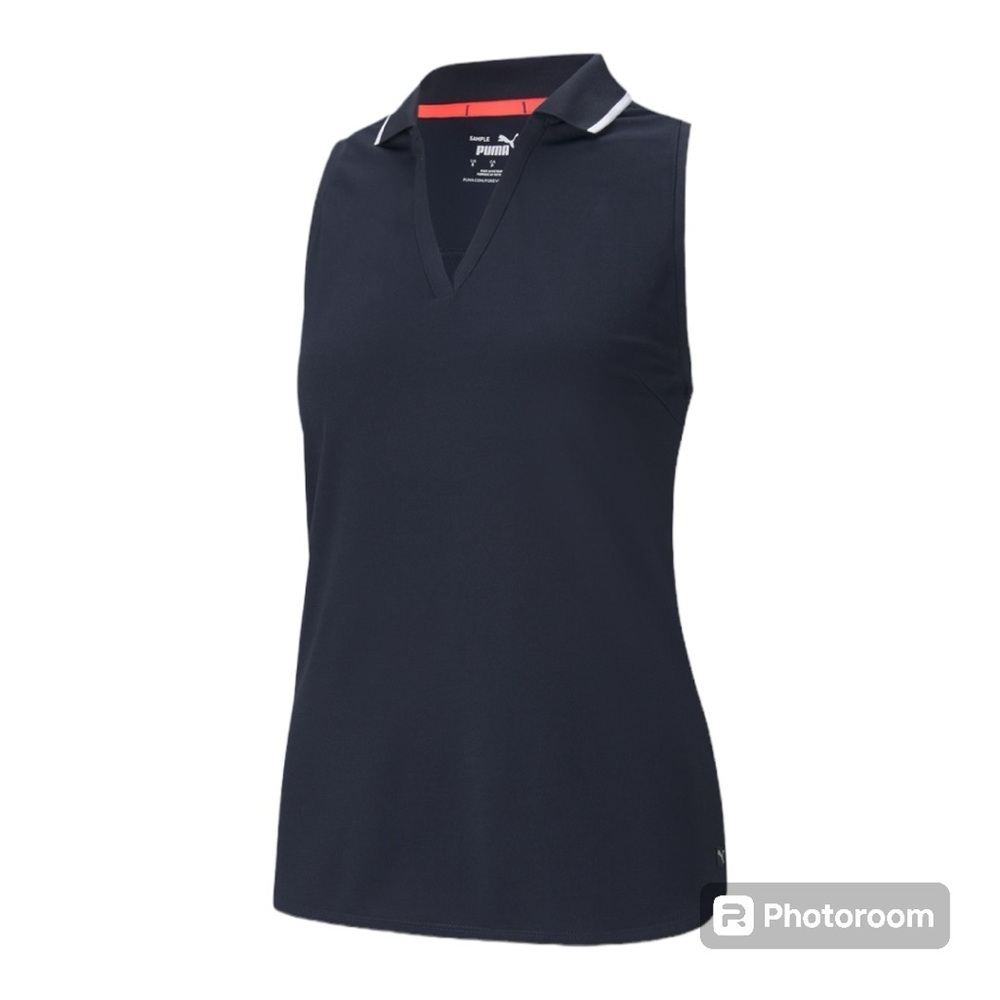 Puma MATTR Sprinter Golf Polo Women XL Navy White Performance Shirt NWT